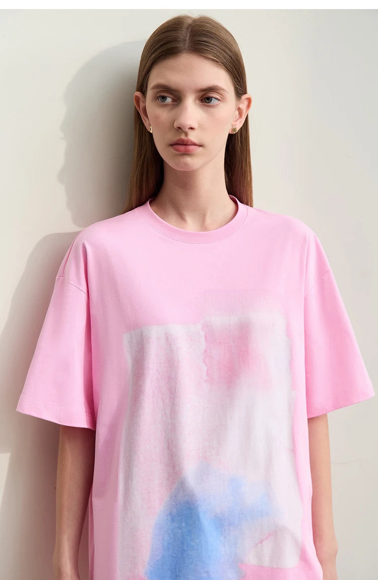 Damen T-Shirts im Minimalismus-Stil mit abstraktem Druck aus Baumwolle