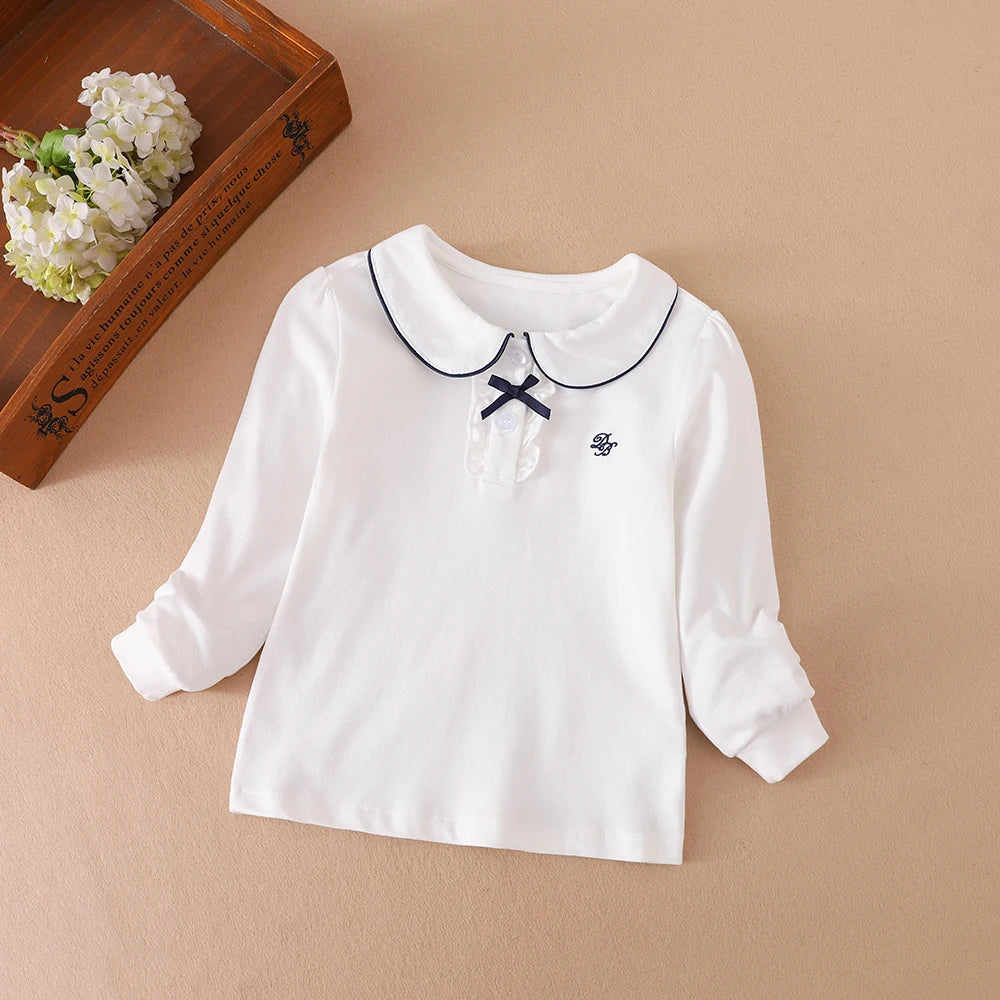 Mädchen-Shirt 2025, neues Kinder-Baby, niedliches Langarm-Top, junge Mädchen, Baumwolle, Stickerei-Shirt
