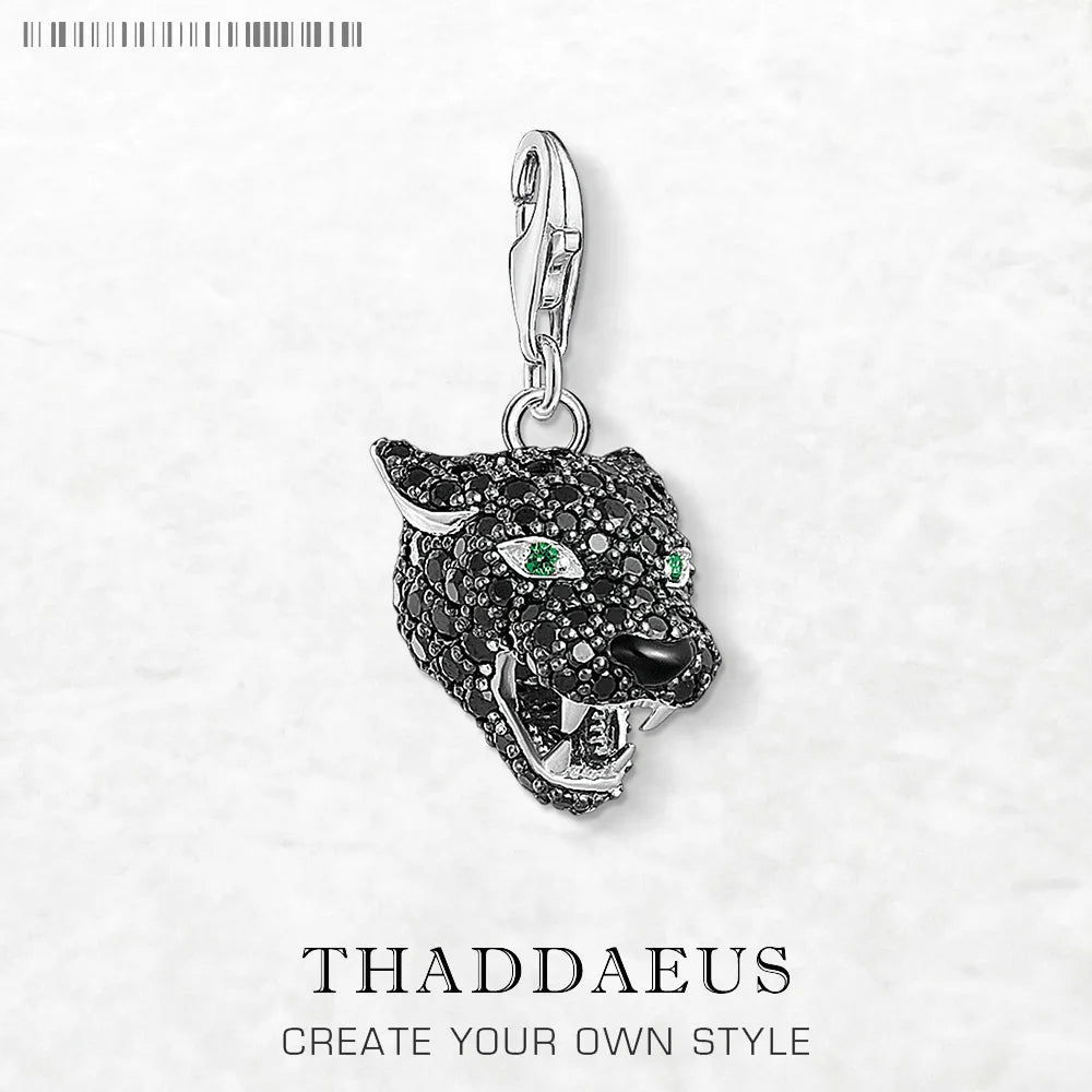 Damen-Charm-Anhänger schwarze Katze mystisch Punk aus Sterlingsilber