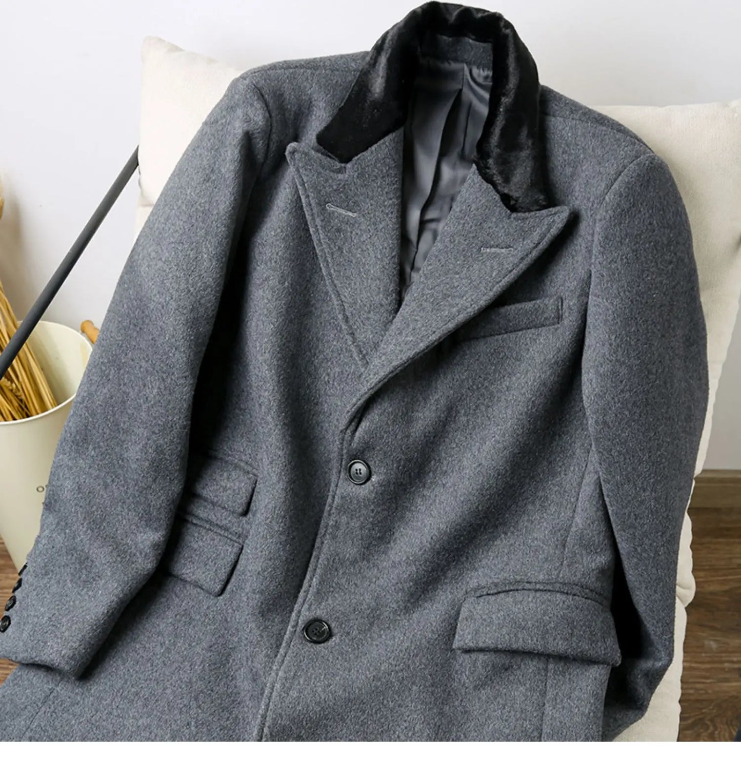 Herren Chesterfield Mantel aus reiner Wolle im einreihigen Business-Stil