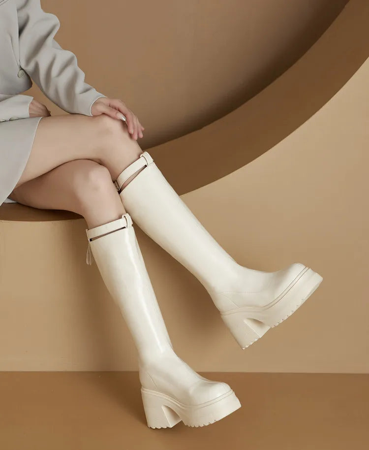 Damen Reiterstiefel im Römischen Stil mit 10 cm hoher Ferse