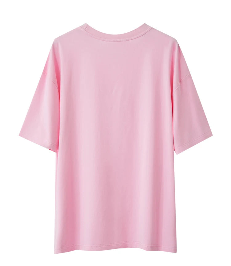 Damen T-Shirts im Minimalismus-Stil mit Stickerei und lässigen Ärmeln