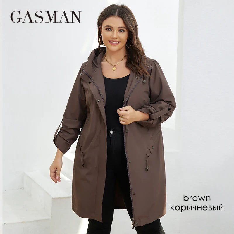 Leichte Damen-Frühlingsjacke mit langem Parka-Schnitt und modischem Design – ideal für den Herbst.