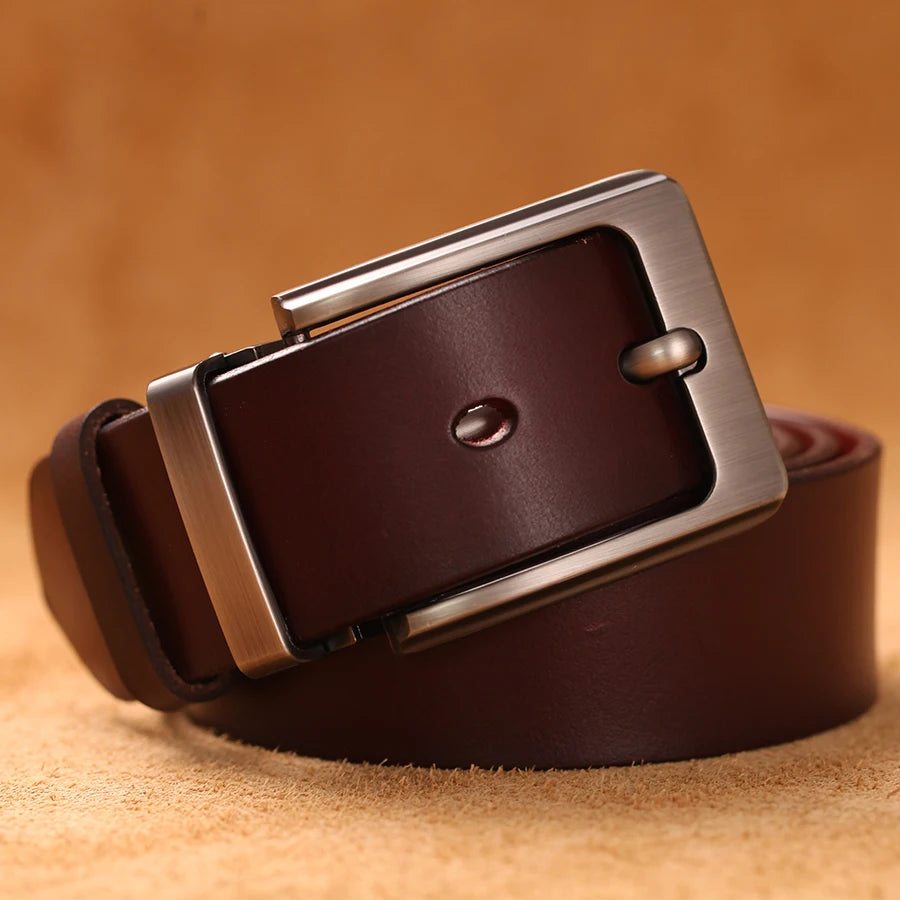 Herren Rindsleder-Gürtel 3,8 cm Stiftschnalle Jeans Business Schwarz Braun Pendler