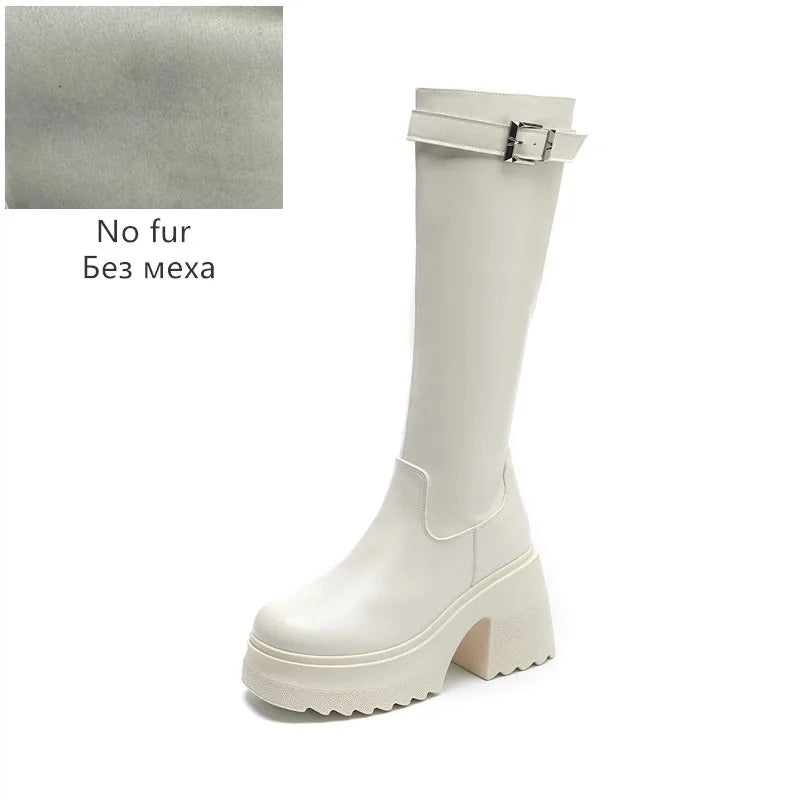 Damen Lange Stiefel im modischen Stil mit 10 cm hoher Plattform