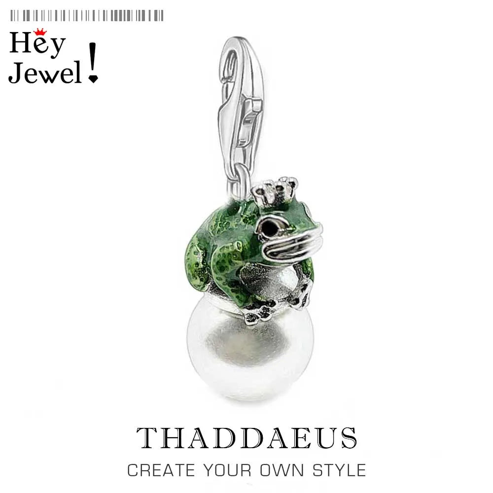 Damen-Charm-Anhänger Frosch mit Perle handgemacht aus Sterlingsilber