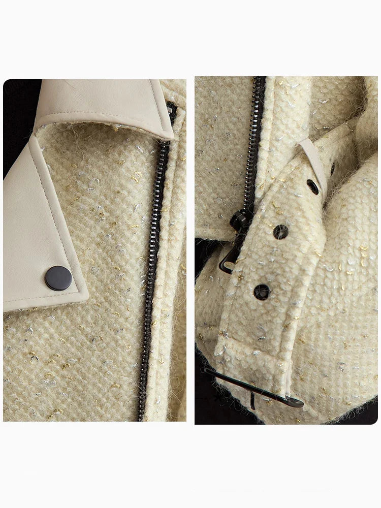 Damen Wollmantel im Minimalistischen Lokomotiv-Stil mit Gürtel und Schräge Knopfleiste