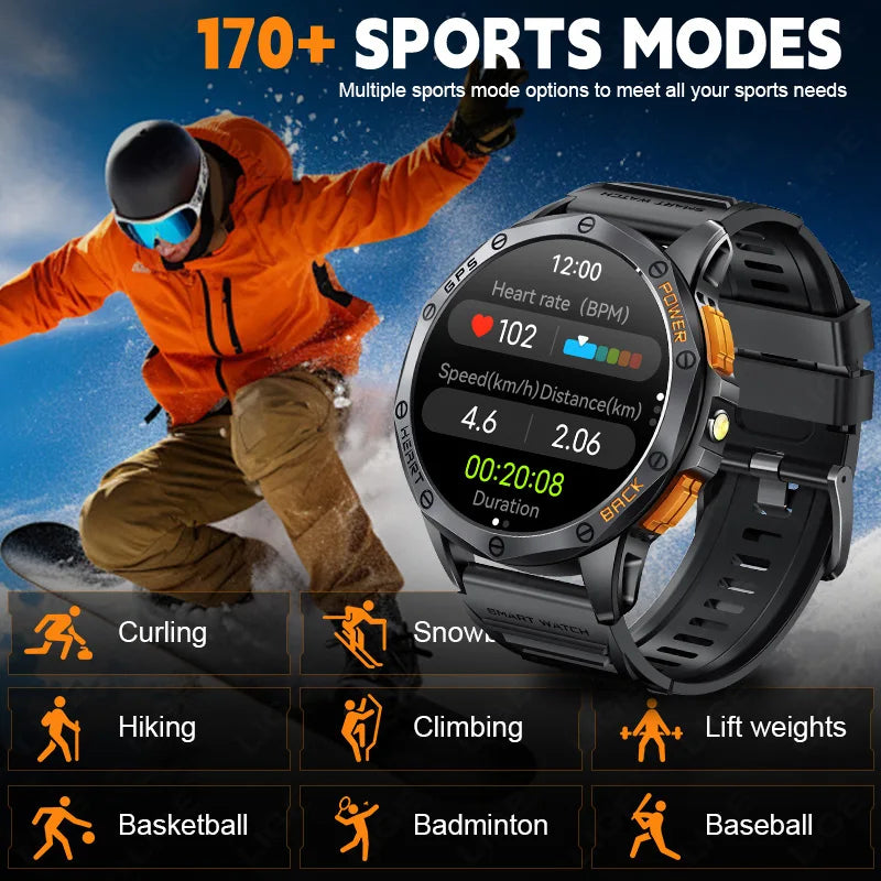 LIGE Military GPS Smart Uhr Männer AMOLED HD Bildschirm Bluetooth Anruf Herzfrequenz LED Taschenlampe Kompass 530 mAh Smartwatches 2025 neue