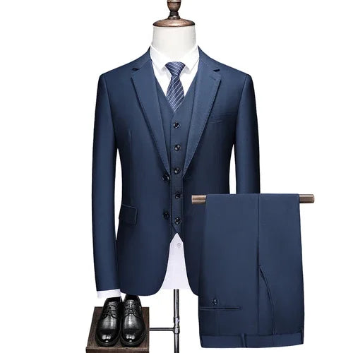 Hochwertiger Herrenanzug 3-teilig: Sakko, Weste, Hose – Eleganter Business- und Hochzeitslook in Uni-Farben