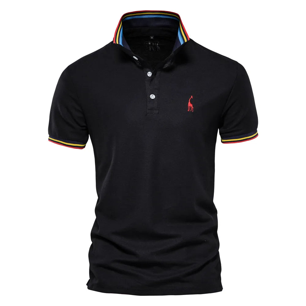 Herren Polo Shirt aus Baumwolle mit fester Hirsch-Stickerei und Kurzarm