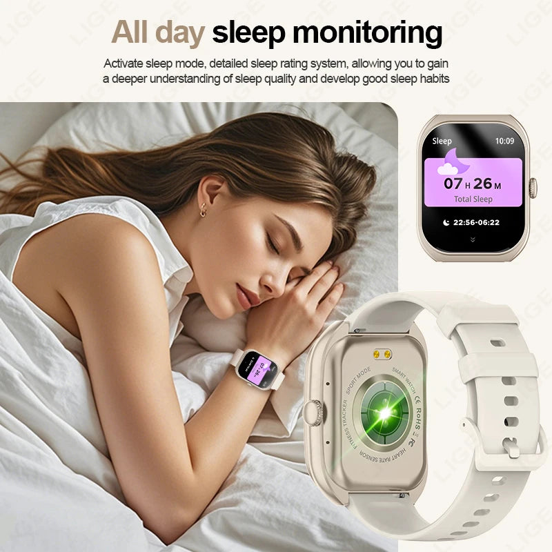 LIGE Neue 2,01'' 3D Gebogene Bildschirm Smart Uhr Bluetooth Anruf Blut Sauerstoff Herzfrequenz Sport Fitness Armband Wasserdichte Smartwatch