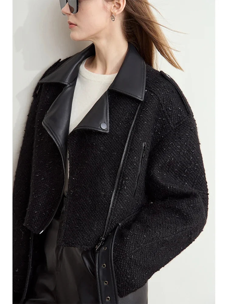 Damen Wollmantel im Minimalistischen Lokomotiv-Stil mit Gürtel und Schräge Knopfleiste