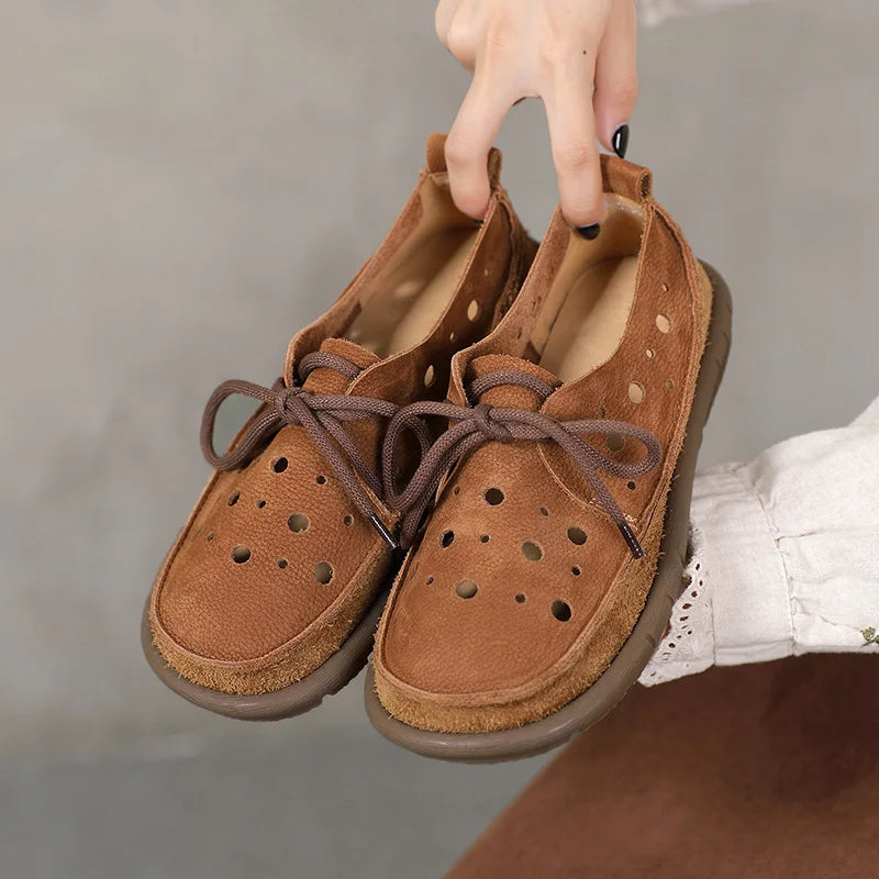 AIYUQI 2025, neue flache Damensandalen, rutschfeste Schnür-Loafer mit weichen Sohlen für Damen, Sommer-Strandschuhe mit großem Loch für Damen