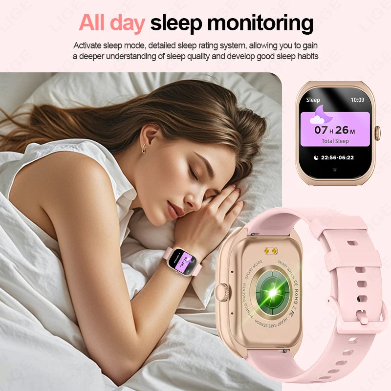 LIGE 2,01'' 3D Gebogene Bildschirm Frauen Smart Uhr Antwort Anruf Schlaf Überwachung Sport Schrittzähler Wasserdichte Intelligente Uhr Damen geschenk