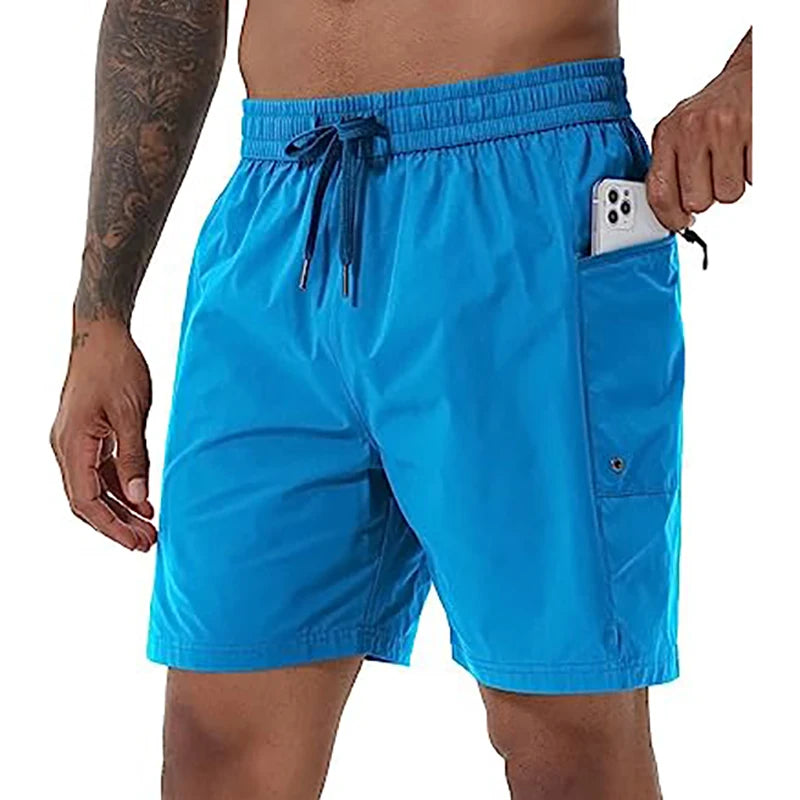 Herren-Badeshorts mit elastischem Bund, Reißverschlusstaschen und Mesh-Futter – schnelltrocknend für den Strand