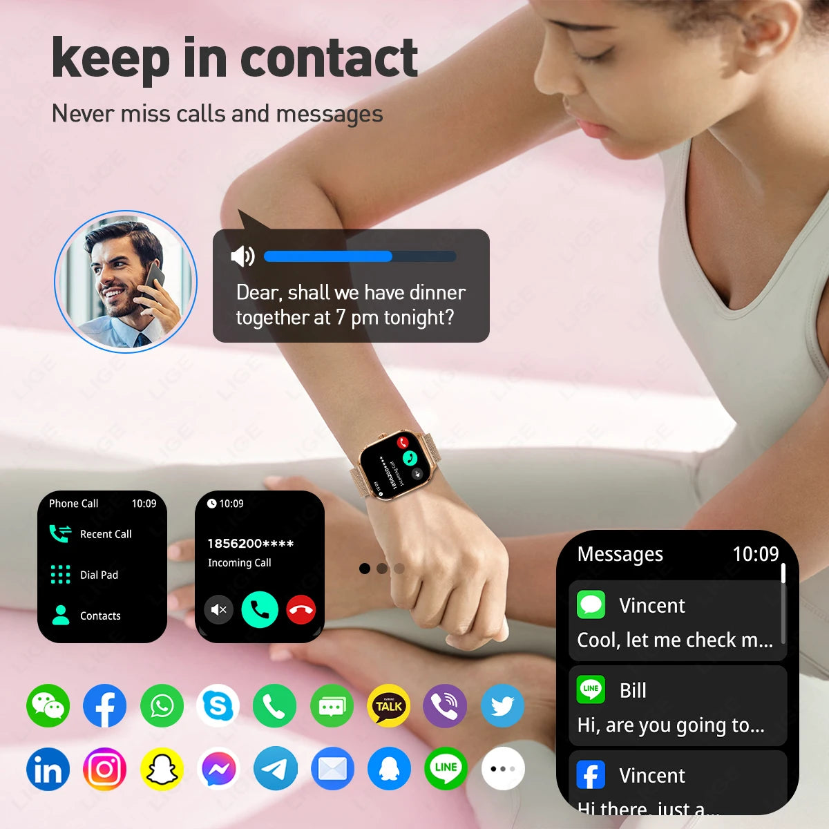 LIGE Voice Calling Smart Watch 2,01" Display 24H Gesundheitsmonitor Sport Smartwatch Benutzerdefinierte Zifferblätter Männer Frauen Smartwatches Neu