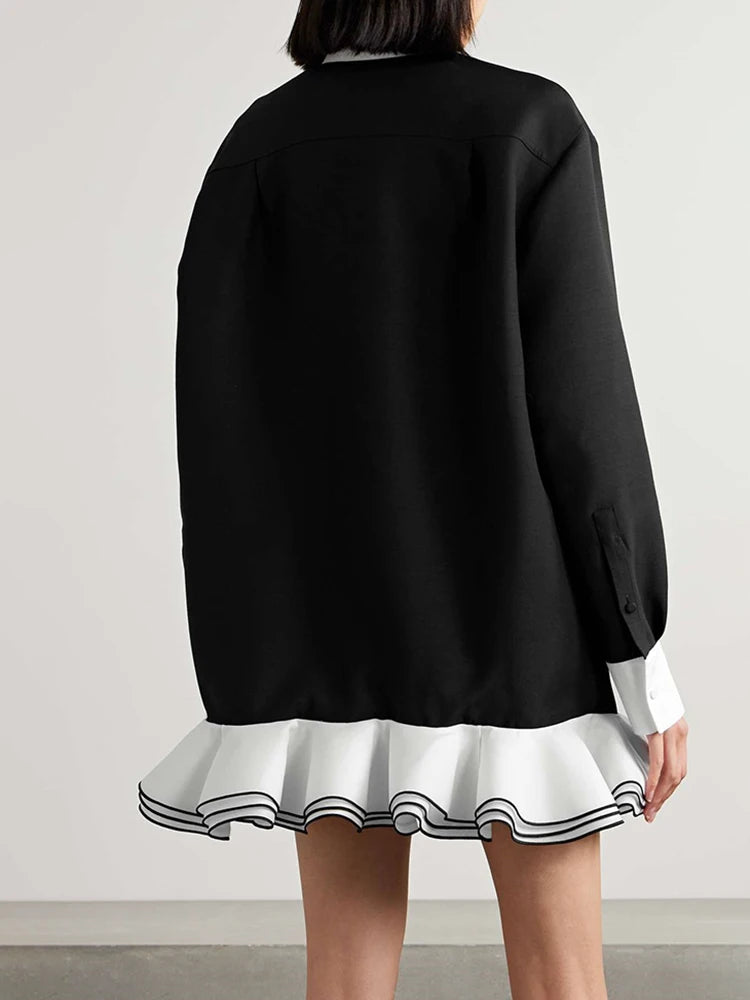 Eleganter Damen-Trenchcoat mit Stehkragen und langen Ärmeln im Patchwork-Design – minimalistischer Mantel mit Schnürung für modische Frauen