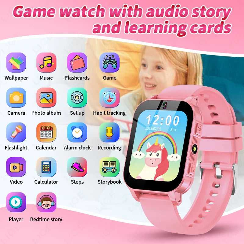 LIGE Neue Kind Kamera Smart Uhr LED Video Aufnahme Studie Karten Geschichte Buch Spiele Kalorien Student Kind Smartwatch Junge Mädchen Geschenk