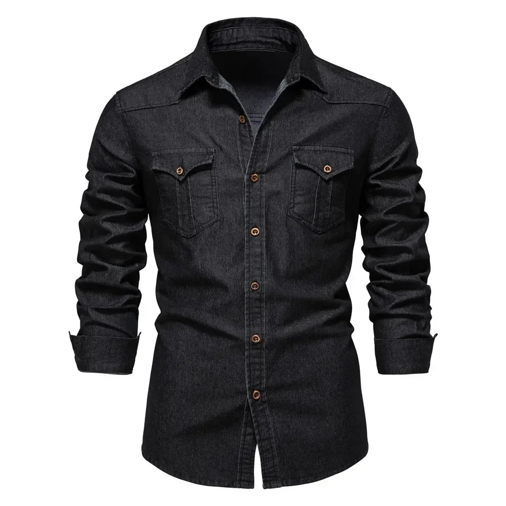Herren Langarm Hemd aus elastischer Baumwolle im Casual Stil für Designer Kleidung