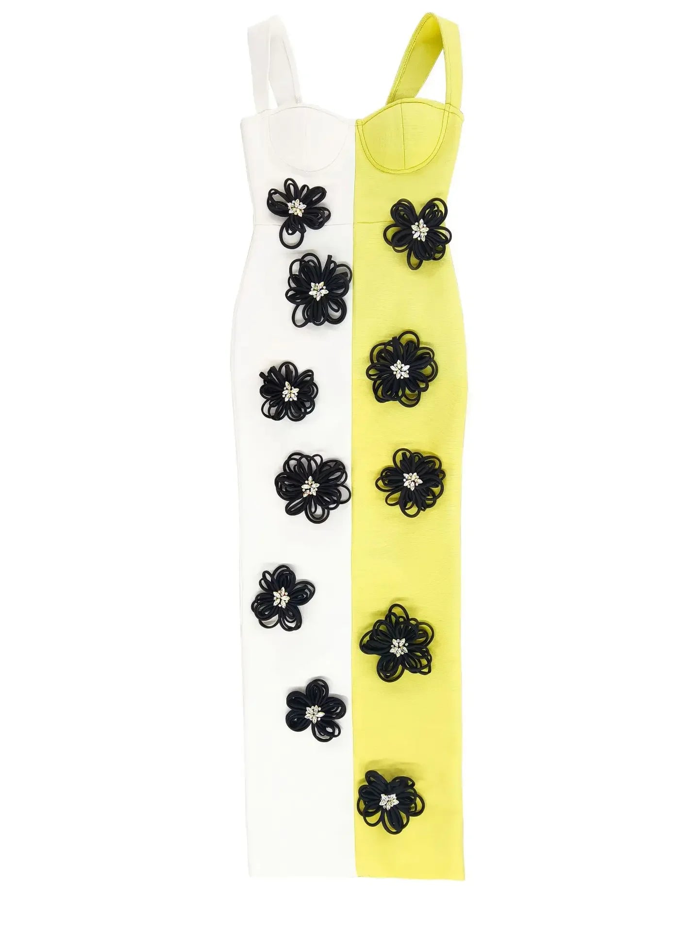 Ärmelloses Midikleid mit Polka-Dots und Patchwork-Spitze im Colorblock-Design für Damen mit Halterneck