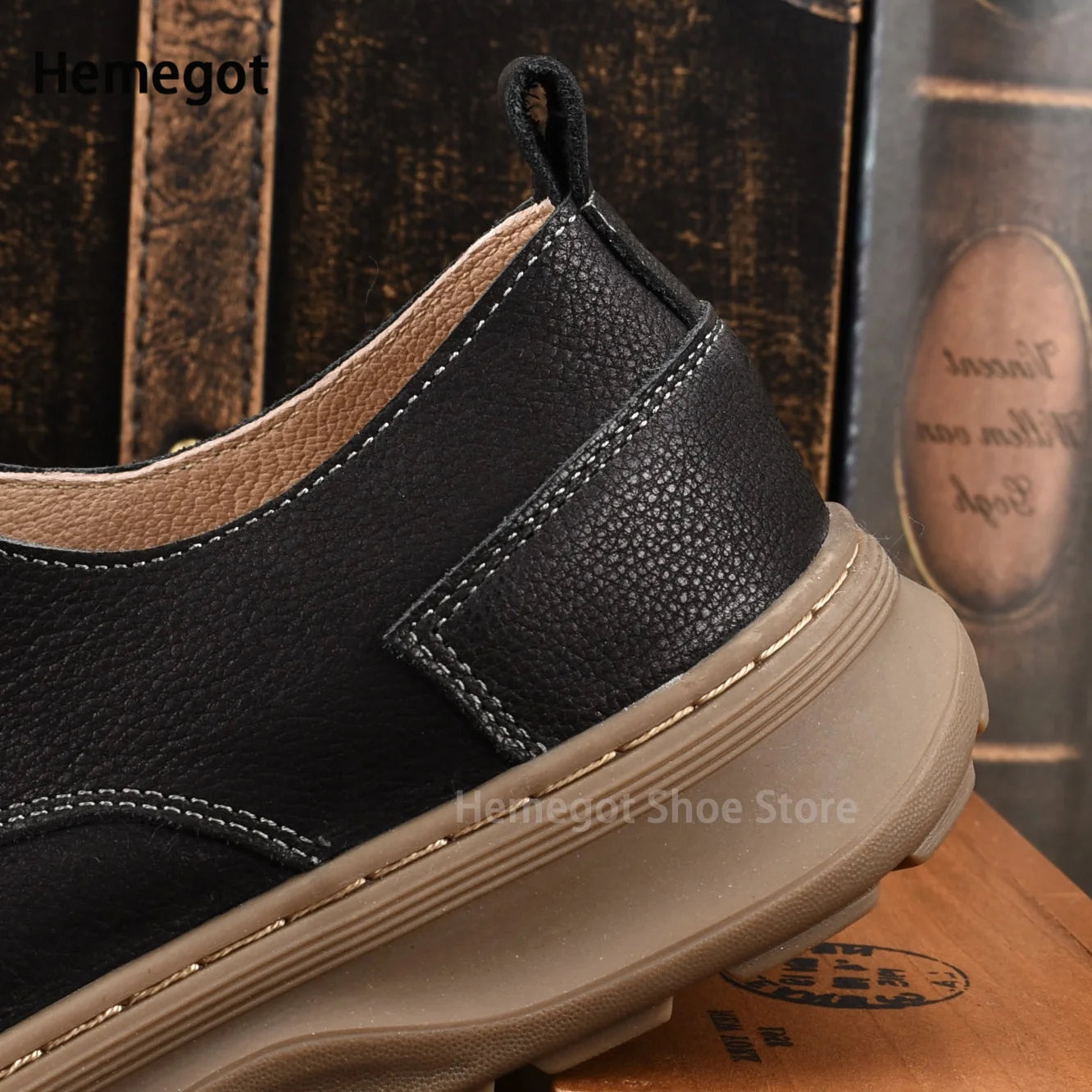 Thick-Soled Men's Shoes Retro British Style Non-Slip Leather Shoes Men's Shoes Wear-Resistant Solid Color Handmade Men's Shoes
