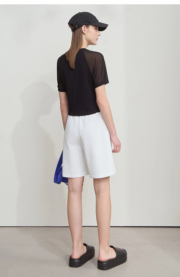 Damen T-Shirt im Casual-Stil mit gesticktem Rundhals und kurzen Ärmeln