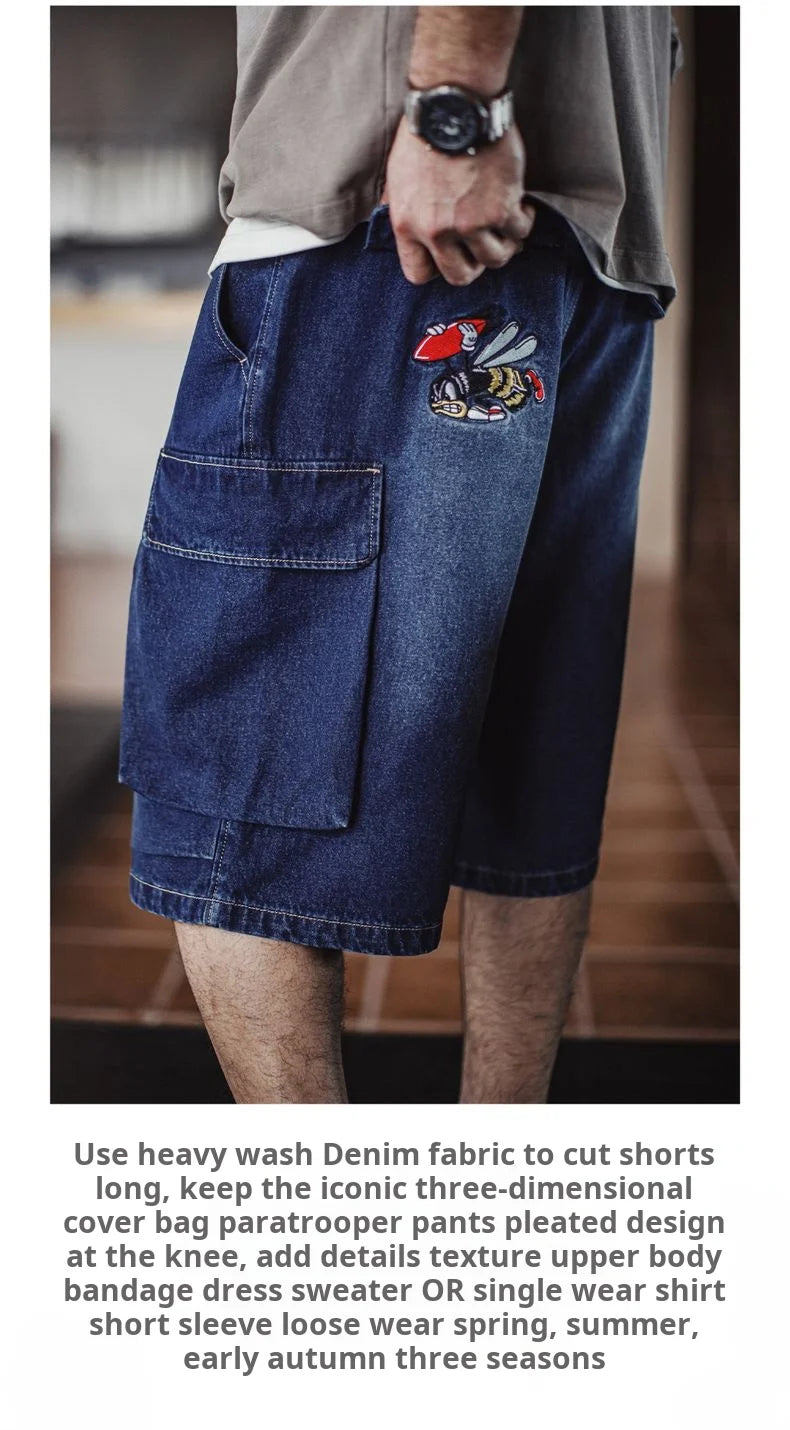Herren Denim Shorts im Vintage-Stil mit losser Passform und elastischer Taille