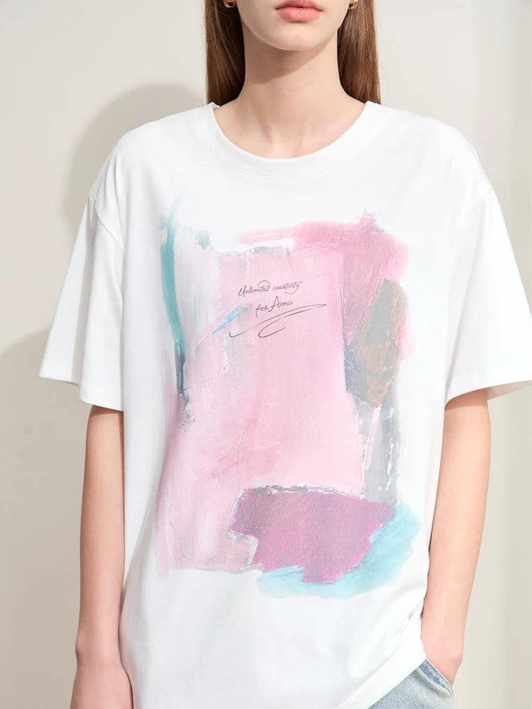 Damen T-Shirts im minimalistischen Stil mit abstraktem Druck für den Sommer