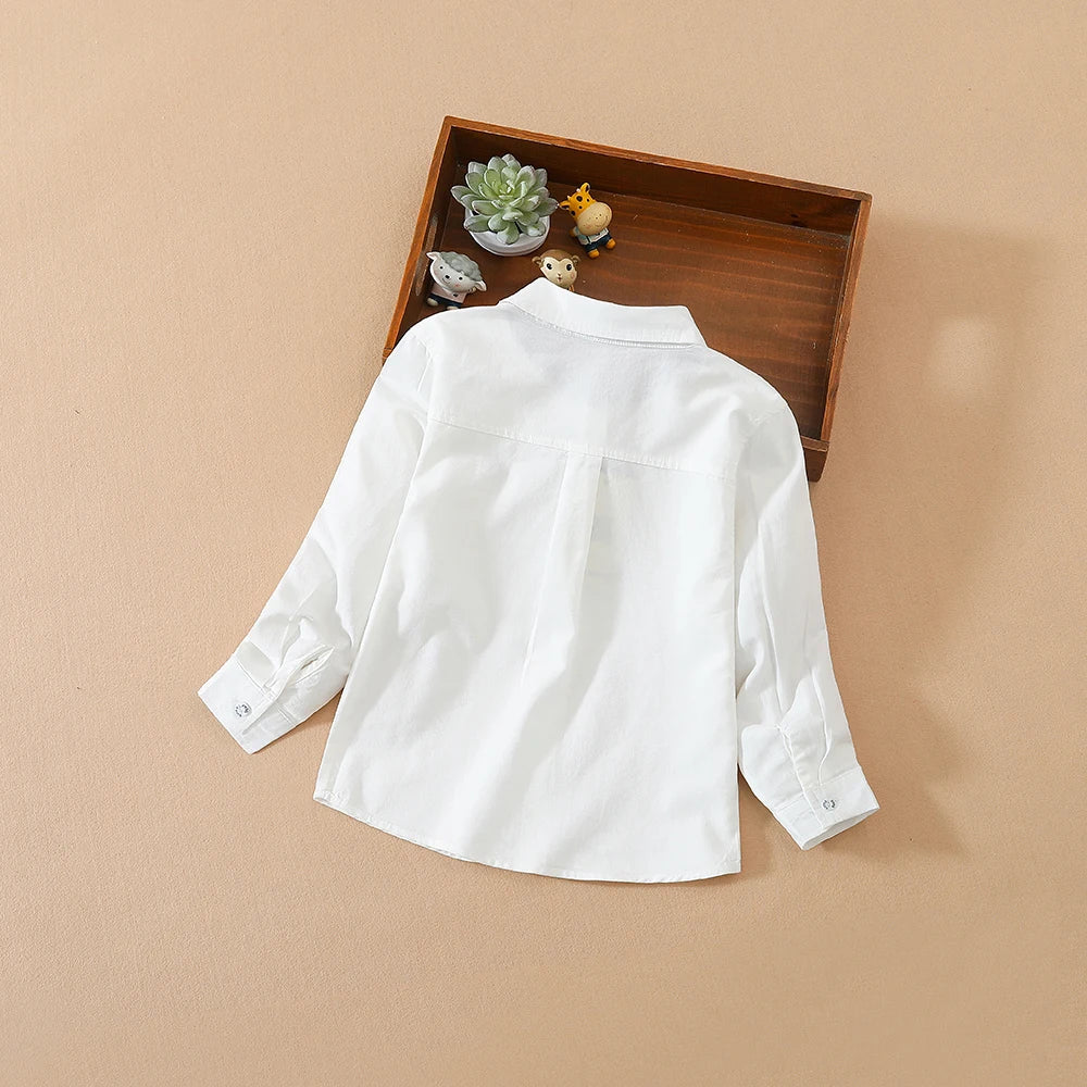 Kinder Jungen Langarm Weiß T-Shirt Frühling Herbst Turndown Kragen Hemd Kinder Schuluniform Baumwolle Kleidung