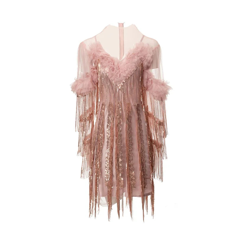 Ärmelloses A-Linien-Kleid mit Rückenausschnitt und Applikationen – femininer Look mit eckigem Ausschnitt und hohem Bund