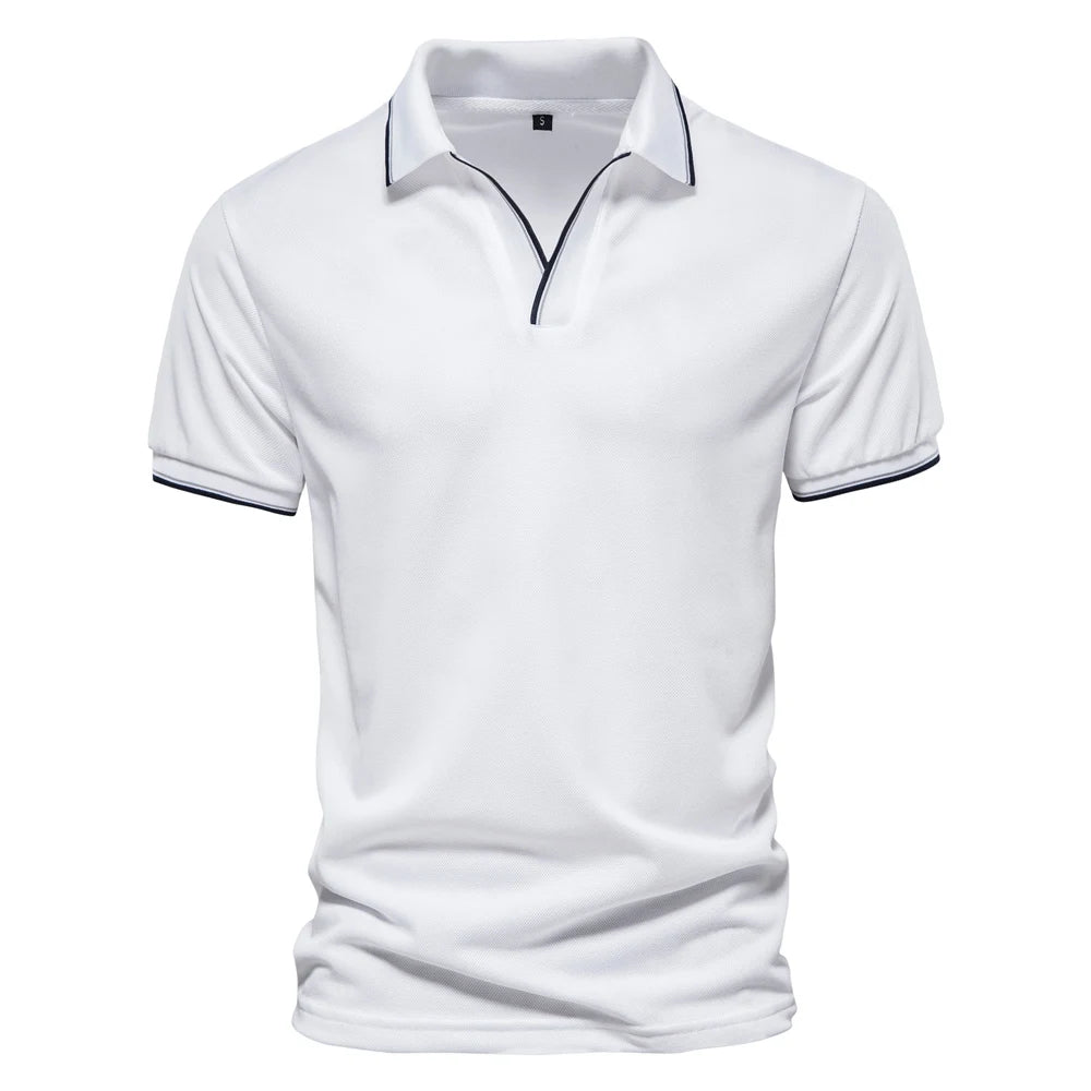 Herren Poloshirt mit V-Ausschnitt im einfarbigen, klassischen Stil