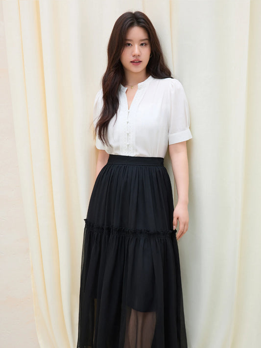 Damen-Puffärmel-Top mit Schichtdesign und vielseitigem Stil für lässige Eleganz