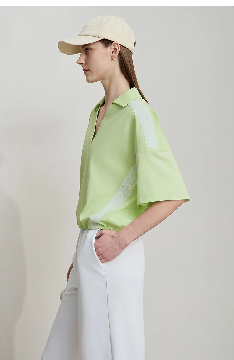 Damen T-Shirts im minimalistischen Stil mit neuem V-Ausschnitt und kurzen Ärmel
