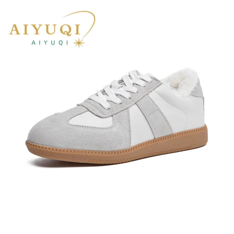 AIYUQI Damen Training Schuhe Leder Metal Toe Cap Flach
