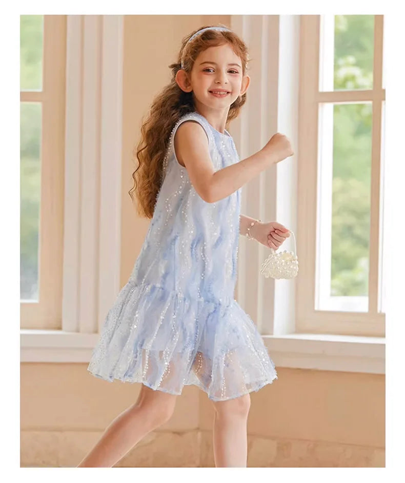 Ärmelloses Prinzessinnen-Kleid für Mädchen im chinesischen Kawaii-Stil – ideal als Blumenmädchenkleid oder für den täglichen Gebrauch