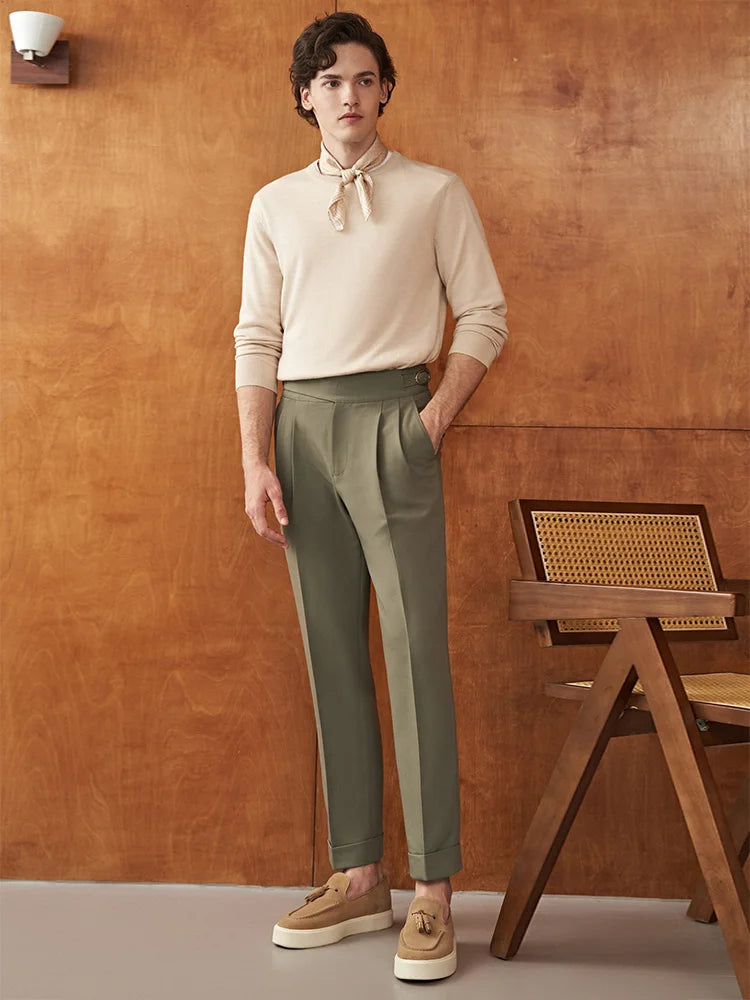 Herren anzüge Hose hohe Taille Freizeit neunte Hose Armee grün braun Khaki Italien Casual Style Hose plus Größe 40 Frühling Herbst