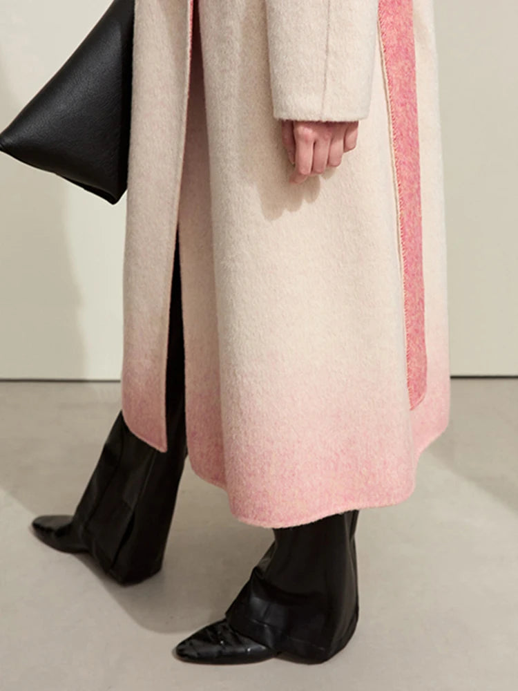 Damen Lange Winteroberbekleidung aus Wolle mit Gürtel und Taschen