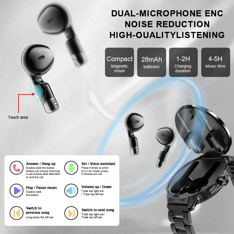 LIGE Neue TWS 2-in-1 Smart Uhr Mit Headset Bluetooth Anruf NFC Smartwatch Männer Herzfrequenz Blut sauerstoff Spielen Musik Ohrhörer Uhr