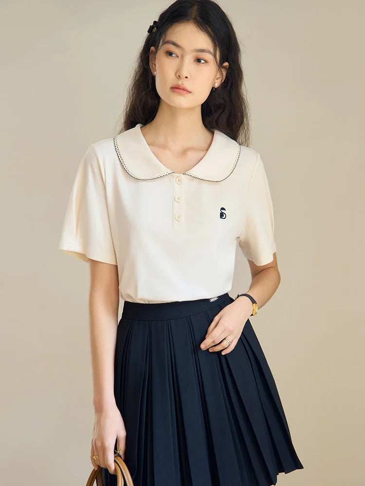 Lässige Damen-Bluse in Übergröße mit Schnalle, kurzen Ärmeln und umgeschlagenem Kragen – tailliert und figurbetont für den Sommer.