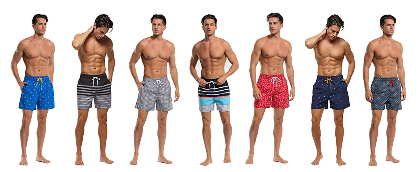 Herren-Badeshorts mit Farbverlauf, schnelltrocknend, mit Reißverschlusstaschen und Mesh-Futter – modische Schwimmshorts für den Strand
