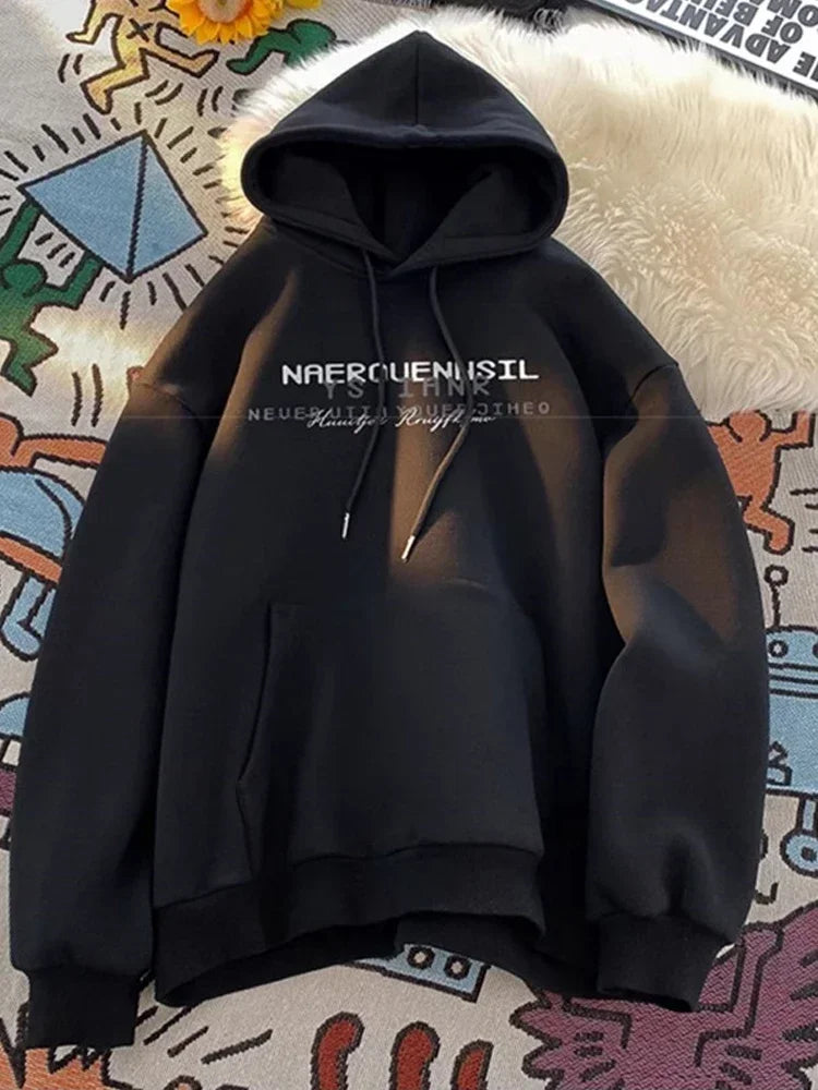 2025 neue Männer High Street Brief Gedruckt Mit Kapuze Sweatshirts Casual Lose Vintage Hip Hop Hoodies Ästhetische Mode Y2K Hoodie