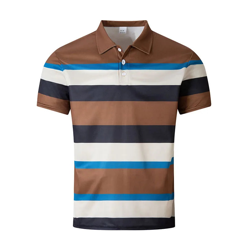 Herren-Poloshirt mit bedrucktem Revers und Knopfleiste – vielseitiges Business-Shirt im Colorblock-Design