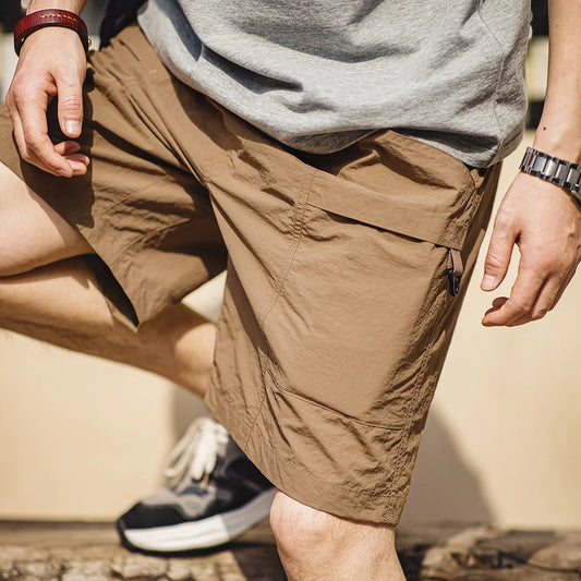 Männer Shorts im Retro-Stil mit großer wasserdichter Tasche und elastischer Taille