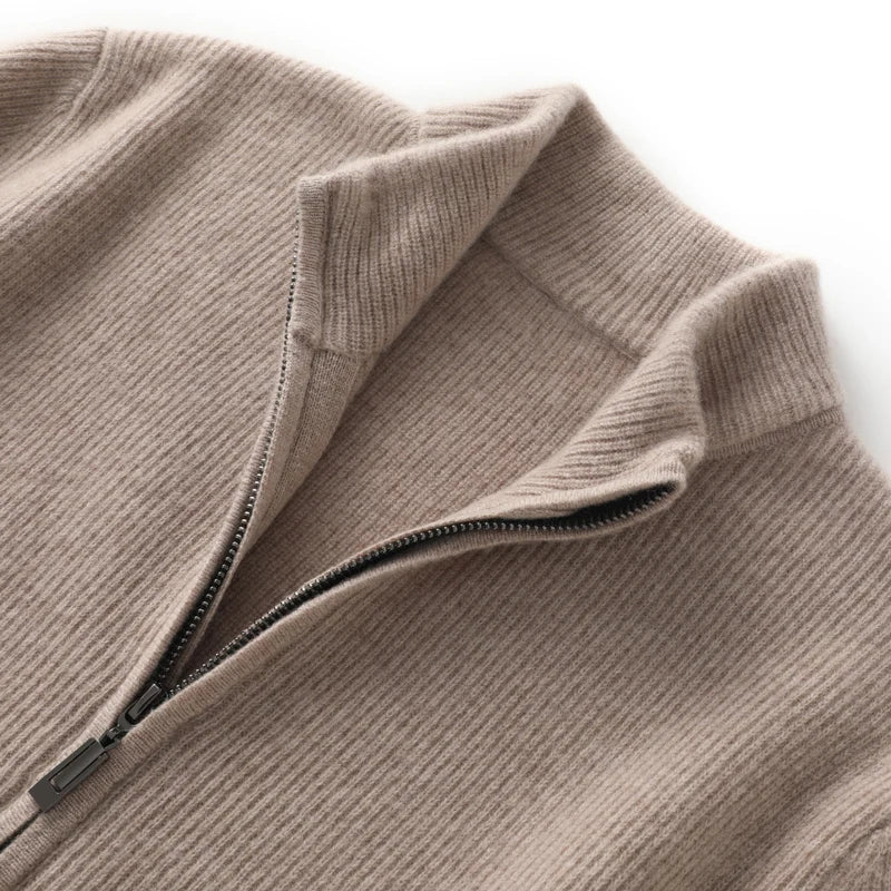 Stehkragen Reißverschluss Strickjacke Pullover Herrenmantel Business Casual Herbst Winter neue reine Wolle Strickjacke Männer Doppeltaschen
