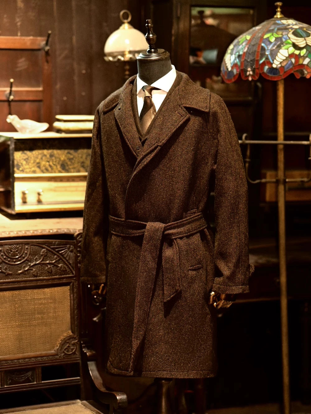 Herren Tweed Balmacaan Mantel im klassischen eleganten Stil mit gesprenkeltem Muster