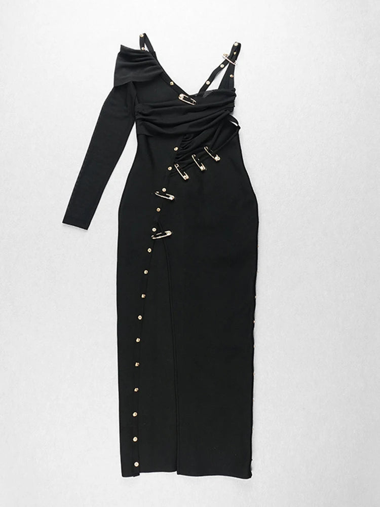 Elegantes Damen-Tunikakleid mit V-Ausschnitt, langen Ärmeln und Perlen-Patchwork-Design – figurbetont und modisch.