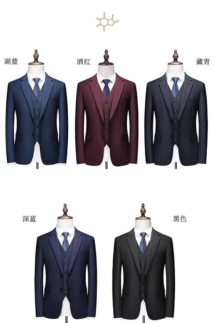 Hochwertiger Herrenanzug 3-teilig: Sakko, Weste, Hose – Eleganter Business- und Hochzeitslook in Uni-Farben