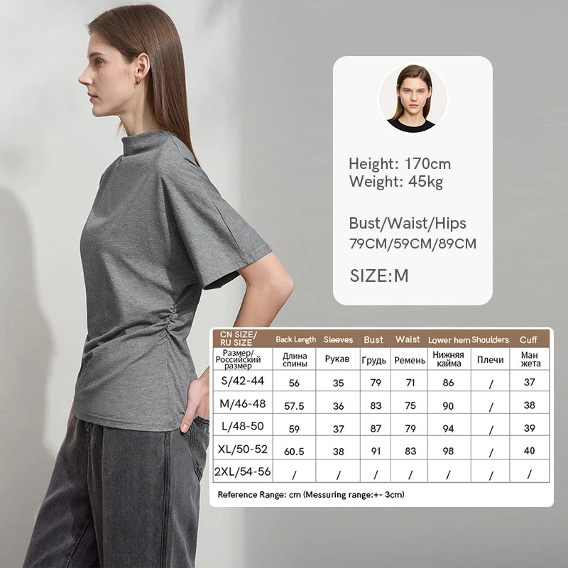 Damen T-Shirt im minimalistischen Sommer-Stil mit solidem Rollkragen und Kurzarm