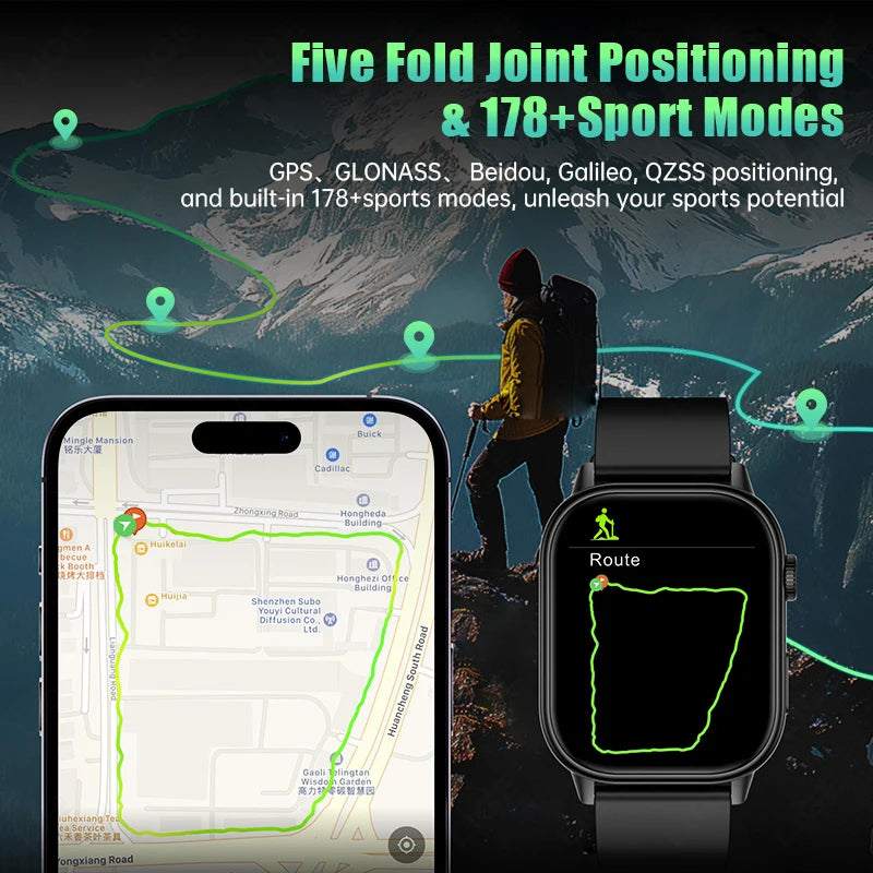 Männer GPS Smart Uhr mit 2,01 Zoll HD Bildschirm und Herzfrequenzmesser