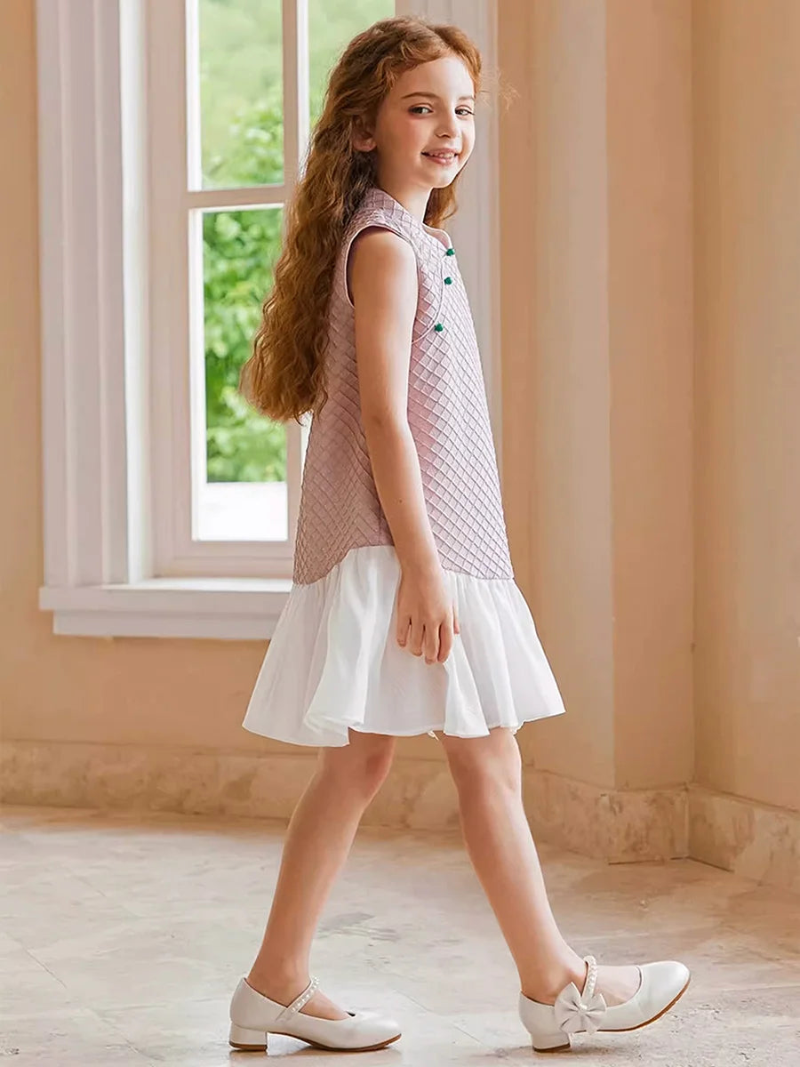 Beiges Prinzessinnen-Kleid für Mädchen mit kurzen Ärmeln – ideal für Hochzeiten und Geburtstage, Größe 110-170 cm